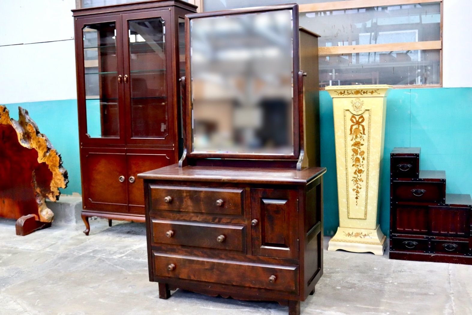 GMIH279○北海民芸家具 鏡台 化粧台 ドレッサー チェスト 整理箪笥 樺