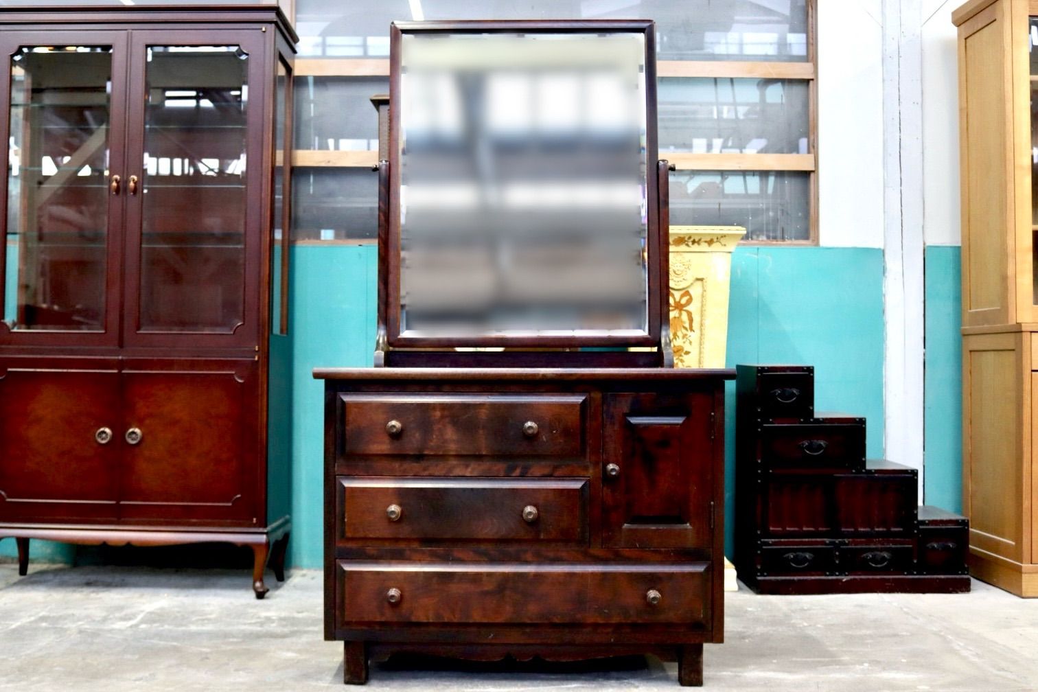 GMIH279○北海民芸家具 鏡台 化粧台 ドレッサー チェスト 整理箪笥 樺