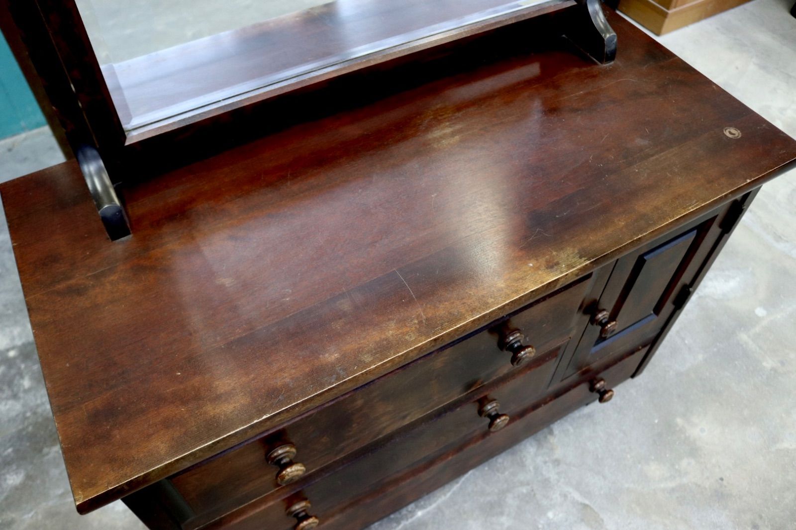 【ドレッサー】北海道民藝　国産　樺材　鏡台　収納箪笥　和モダン　アンティーク◎ ドレッサー】北海道民藝 国産 樺材 鏡台 収納箪笥 和モダン