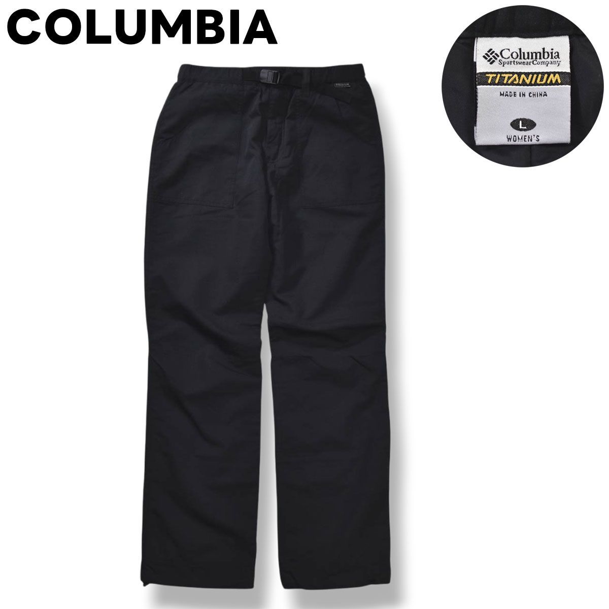 コロンビア COLUMBIA タイタニウム TITANIUM ウィメンズ エスター パンツ ジップアップ バックルベルト 中綿 L ブラック アウトドア ウェア タウンユース レジャー トレッキング クライミング レディース
