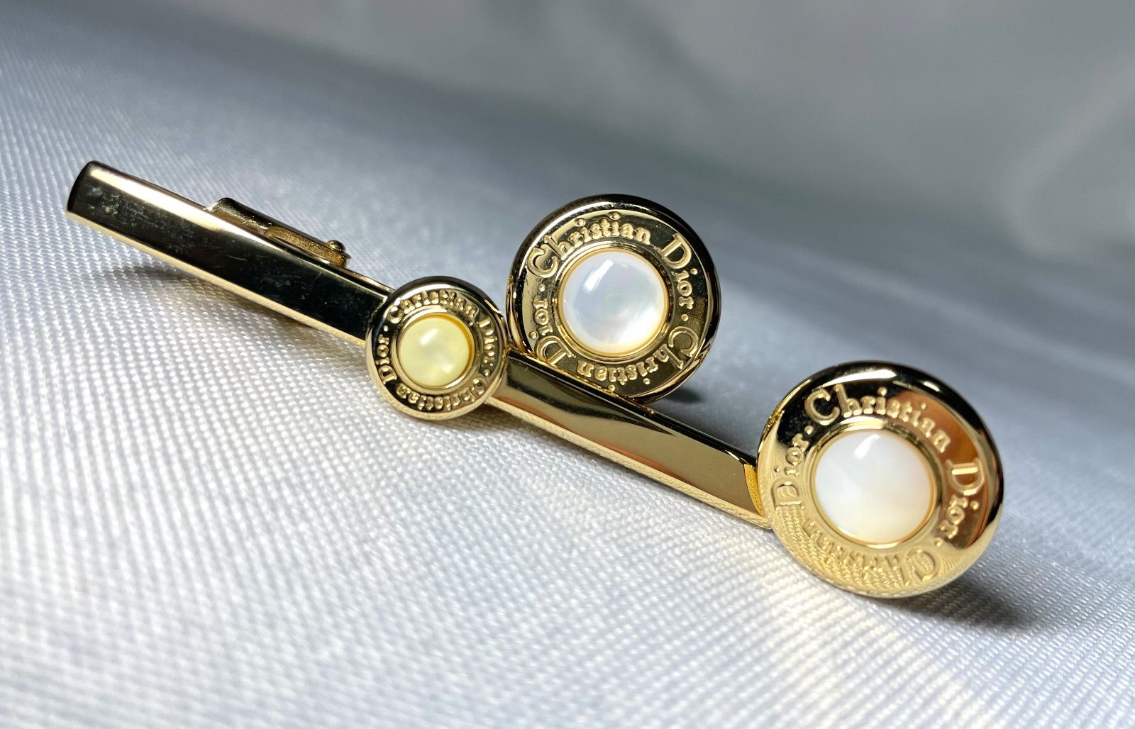 Dior ディオール ブランドロゴ ホワイトストーン装飾ネクタイピン カフス セット カフリンクス タイピン ボタン ゴールド
