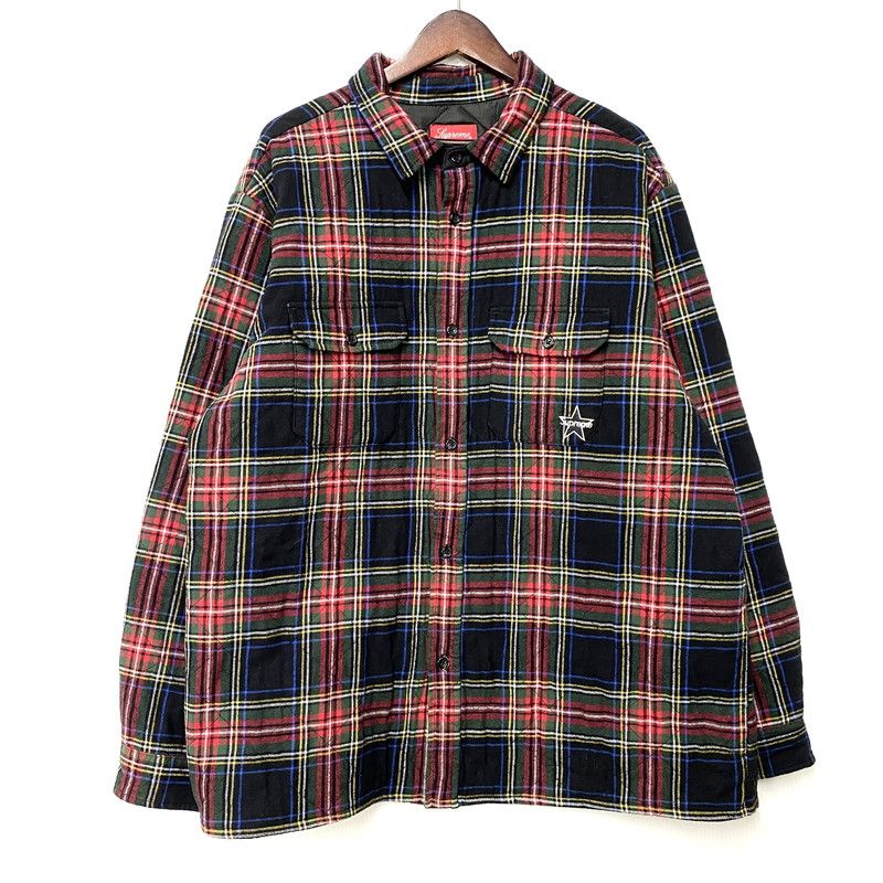 中古品】Supreme シュプリーム 21AW QUILTED PLAID FLANNEL SHIRT