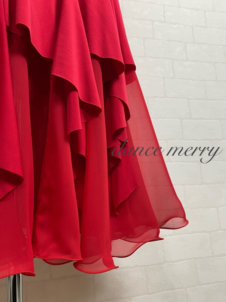 MERRY】新品 社交ダンス スカート 赤 レッスン パーティ シフォン