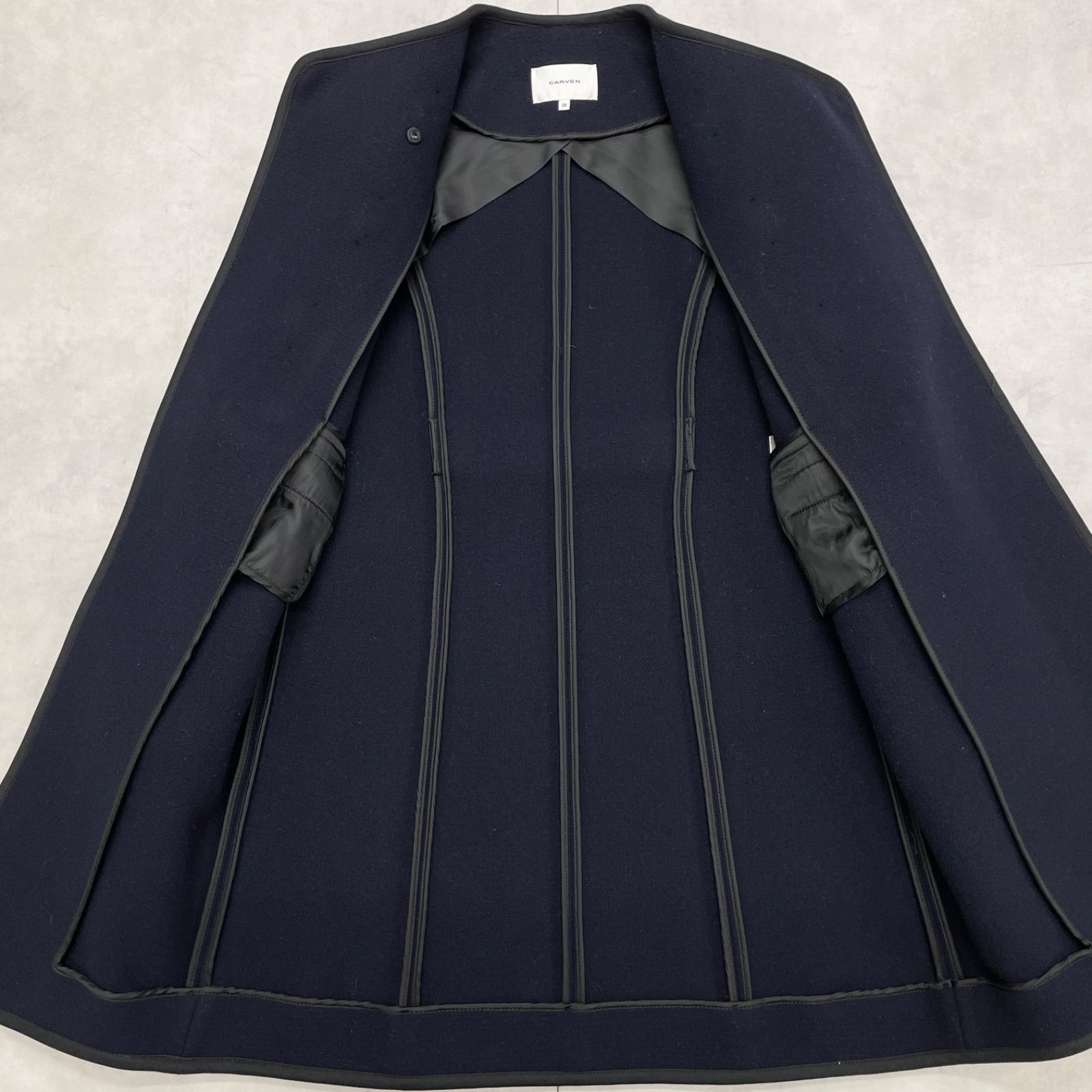 CARVEN カルヴェン ロングコート ダッフル ノーカラー ウール ネイビー
