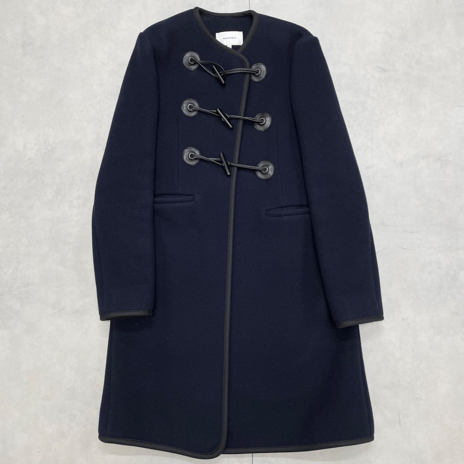 【6/13迄値下げ】Carven ウールコート / ネイビー 34 CARVEN カルヴェン ロングコート ダッフル ノーカラー ウール ネイビー
