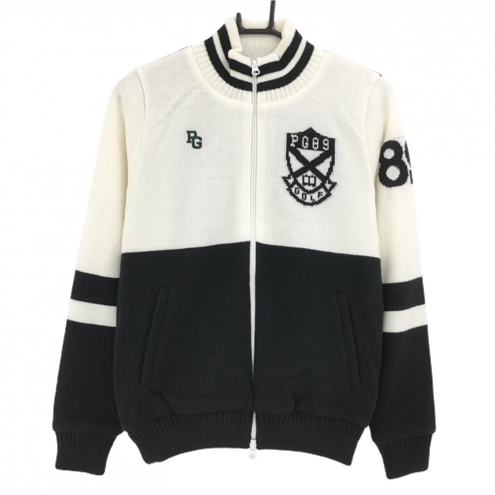 パーリーゲイツ ニットジャケット 白 黒 ネックライン 裏地付き ウール混 胸ロゴ レディース 1 M ゴルフウェア PEARLY GATES
