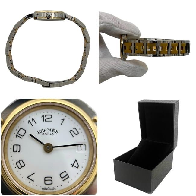 エルメス 腕時計 クリッパー ホワイト シルバー ゴールド 時計 美品