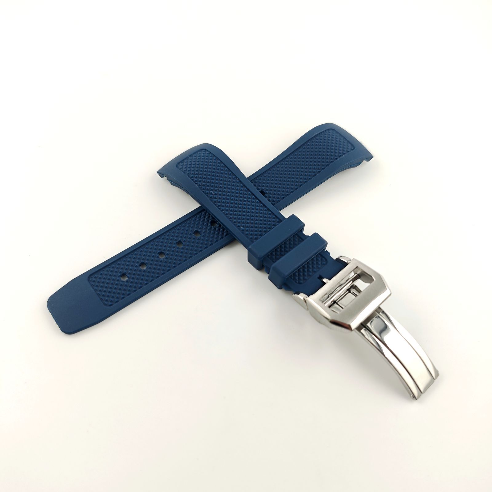22mm 腕時計 シリコンラバーベルト ネイビーブルー 紺色 Dバックル付
