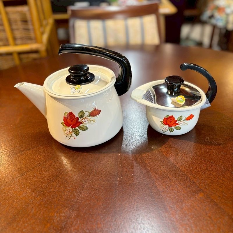 ☆未使用☆当時物 箱付き マルエス ホーロー ケトル＆ポットセット