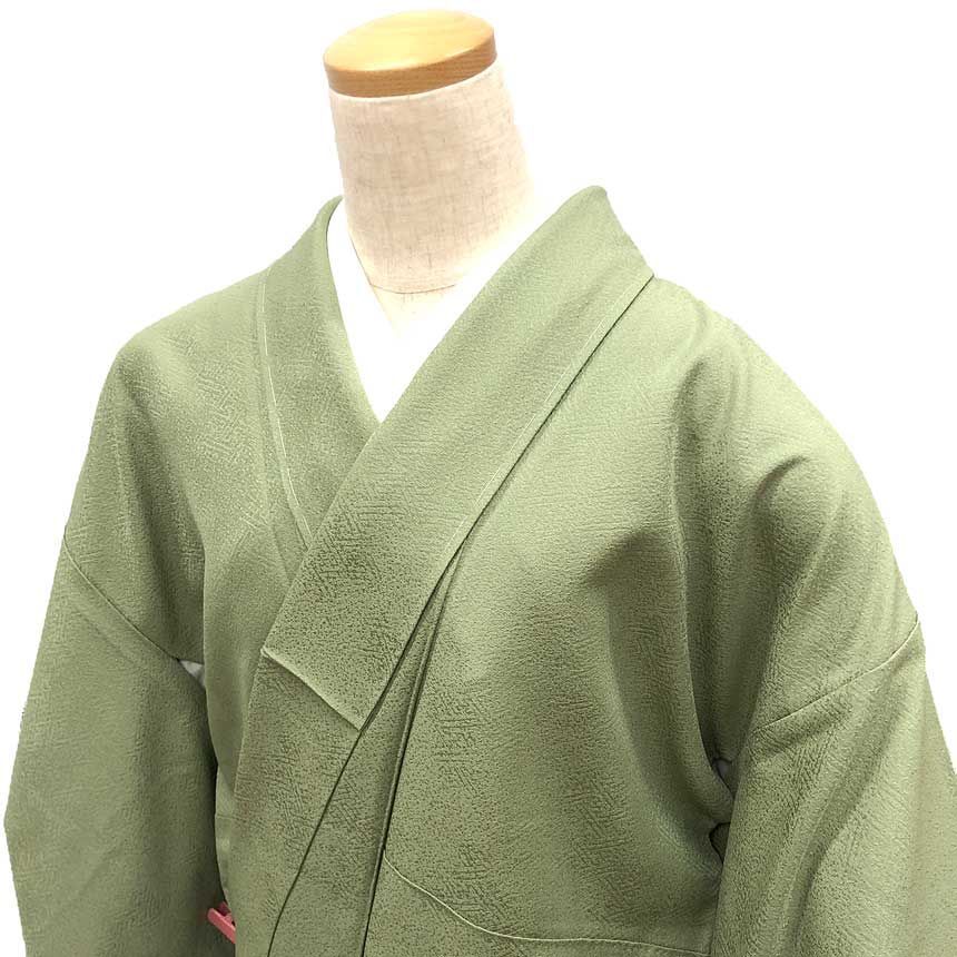 京やF030 正絹 色無地 一つ紋 丹後ちりめん 加賀の彩り 平安織 地模様