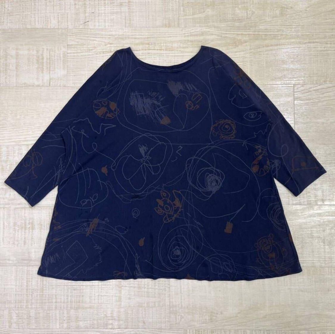 JURGEN LEHL ヨーガンレール 総柄 チュニック サイズ M ネイビー 系