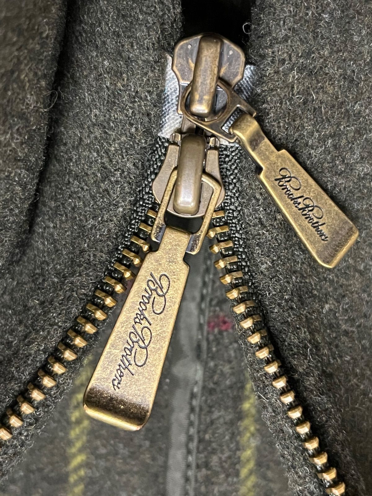 Brooks Brothers ウールダッフルコート メンズ カーキ 裏地チェック柄