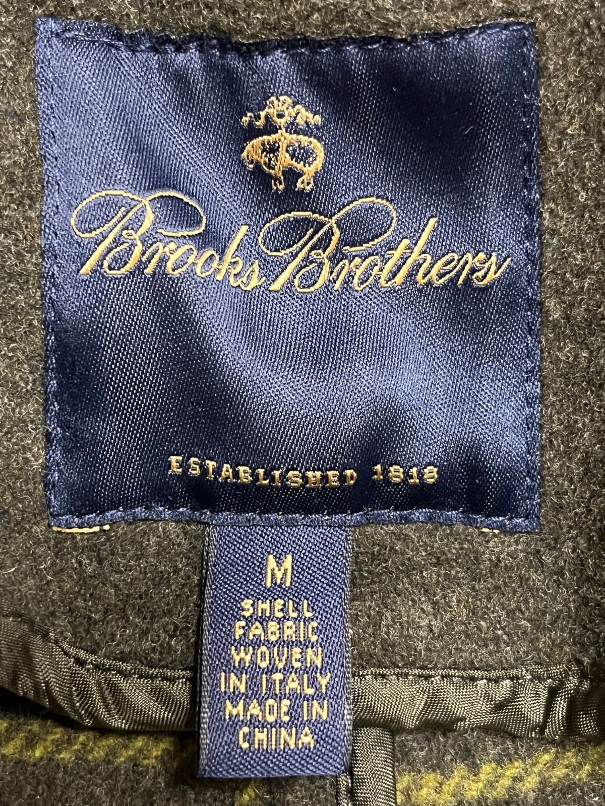 Brooks Brothers ウールダッフルコート メンズ カーキ 裏地チェック柄