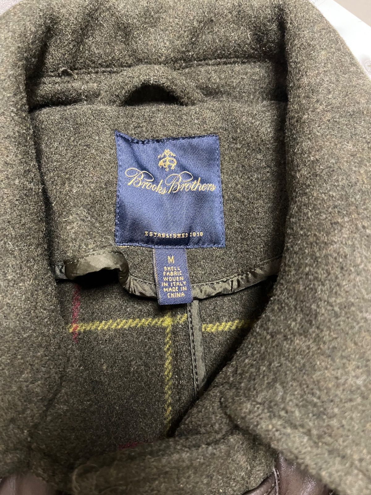 Brooks Brothers ウールダッフルコート メンズ カーキ 裏地チェック柄