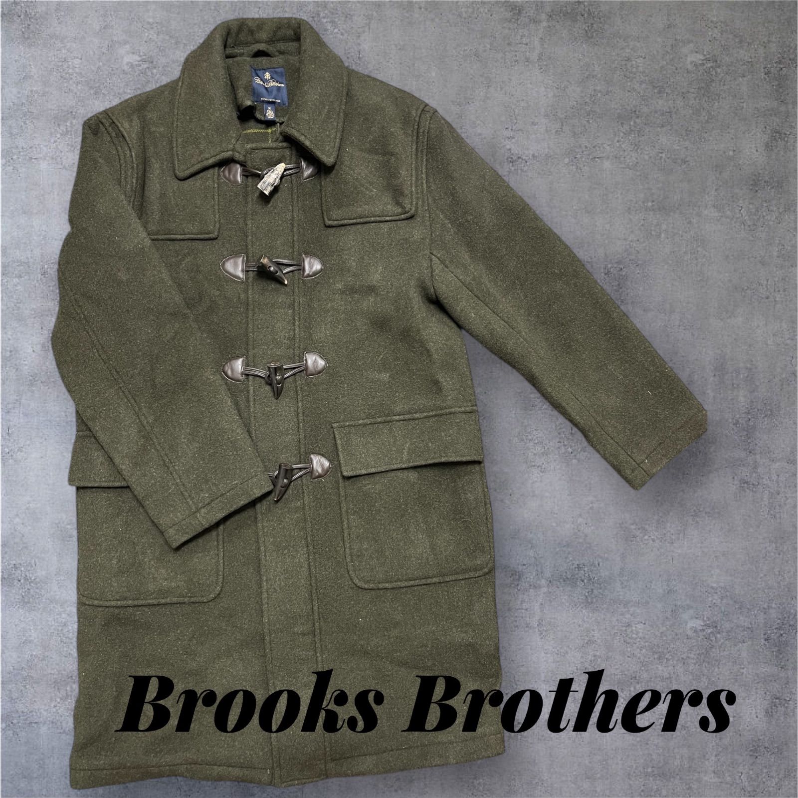 Brooks Brothers ウールダッフルコート メンズ カーキ 裏地チェック柄