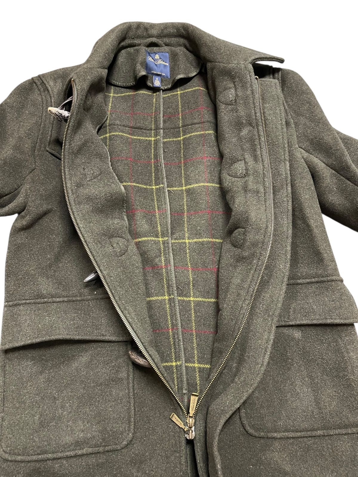 Brooks Brothers ウールダッフルコート メンズ カーキ 裏地チェック柄