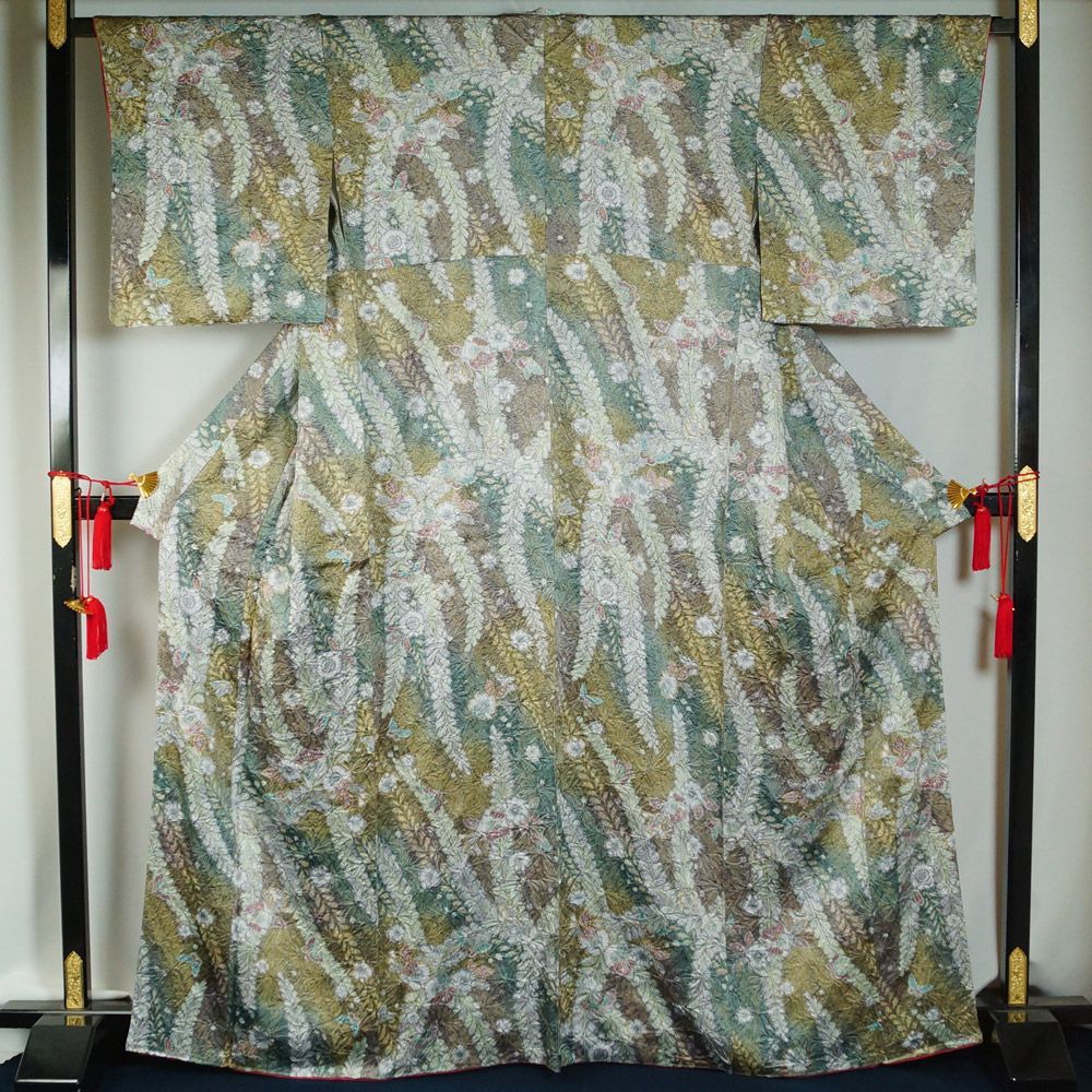 4点セット 辻が花柄小紋 ぼかし模様名古屋帯 正絹 小紋 帯揚げ 帯締め 着物セット 絞り染め 小紋・新品 名古屋帯 2点 セット 伝統工芸士 眞彩