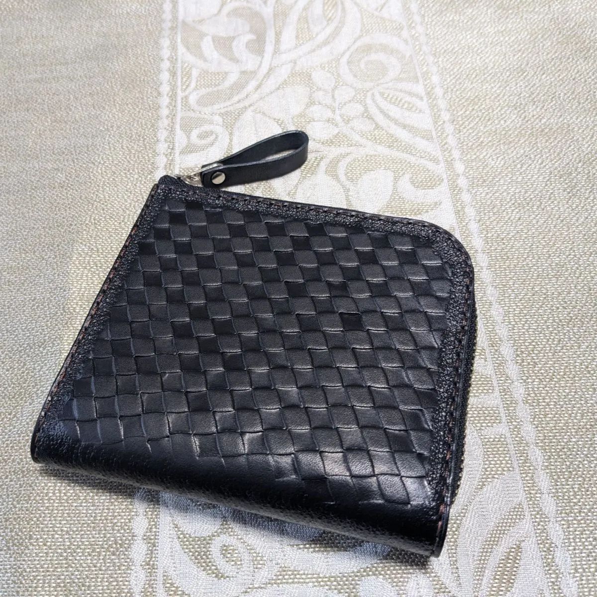 L字財布 オリジナル♢刻印 黒 本革 ハンドメイド