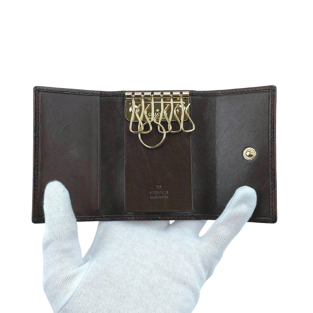 グッチ □美品□ 6連キーケース GG ダブルG レザー シマ ブラウン