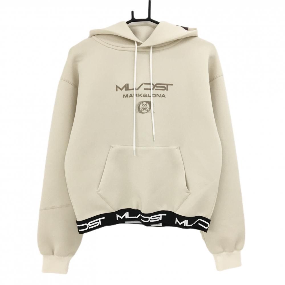 マークアンドロナ ゴルフウェア パーカー 美品】マークアンドロナ パーカー ライトベージュ×黒 裾ゴム