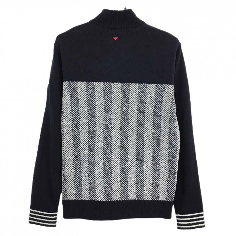 美品】アンパスィ ニットジャケット ネイビー×白 身頃ヘリンボーン