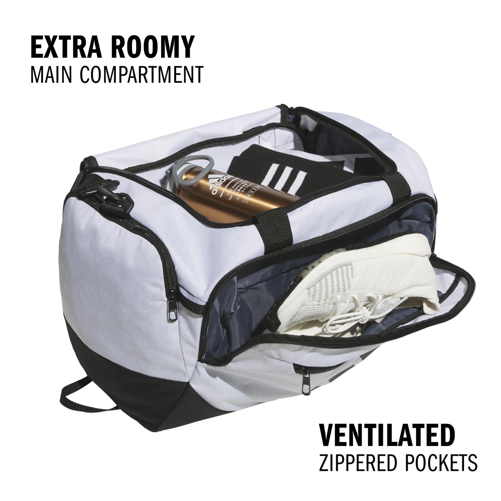 adidas ディフェンダー 5 スモールダッフル ツイルホワイト ブラック Small 42 L Defender 5.0 ダッフルバッグ – スポーツ ジム 旅行に丈夫