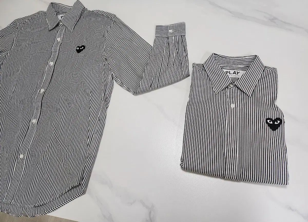 ストライプシャツ ブラックワッペン 100-105