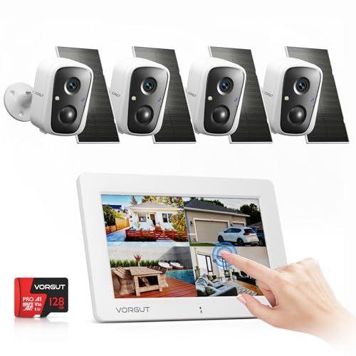 防犯カメラ 屋外 ソーラー モニター付き 4台セット 400万画素 2.4 G-5 G WiFi対応 ワイヤレス 電源不要 監視カメラ 7インチのタッチパネルモニター 128 GBカード付 PIR検知 双方 680 ca 800