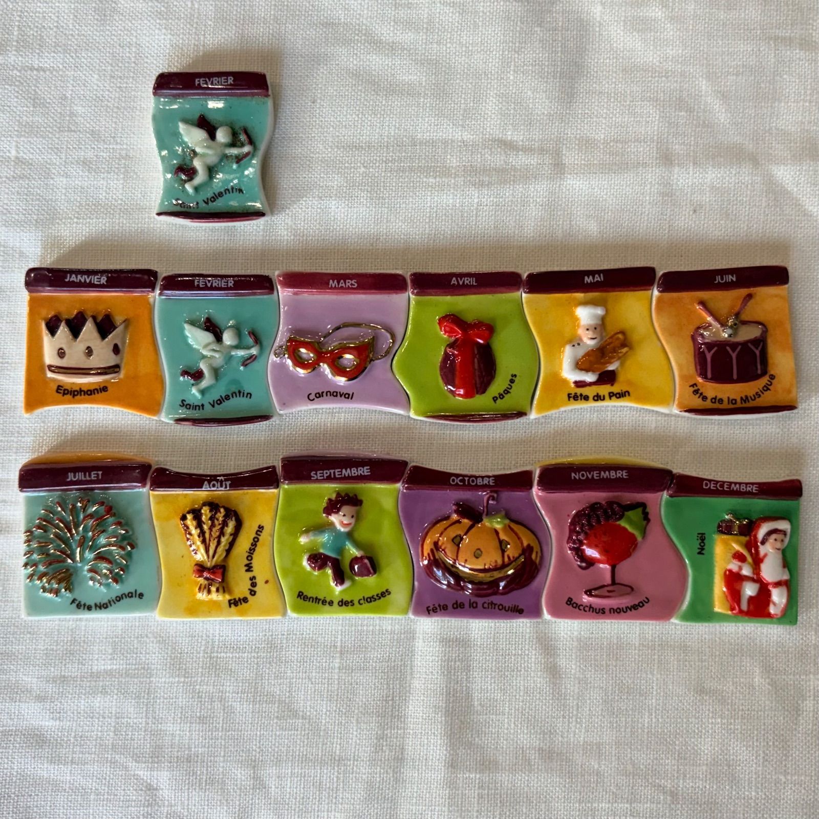 フランスアンティーク　フェーブ　動物、魚柄　7個セット フランスアンティーク フェーブ ガレット デ ロワ 王様のガレット