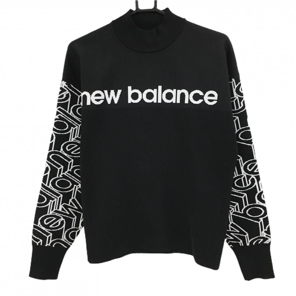 超 ニュー ンスゴルフ ハイネックセーター 黒 白 袖英字総柄 ニット レディース 2 L ゴルフウェア モデル Balance