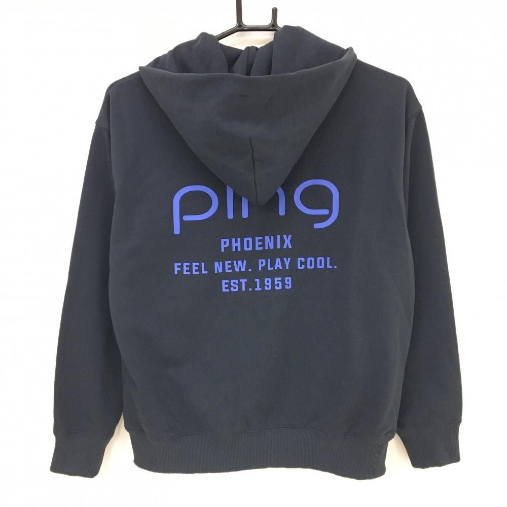 超美品】ピン ジップパーカー ダークネイビー×ブルー バックプリント