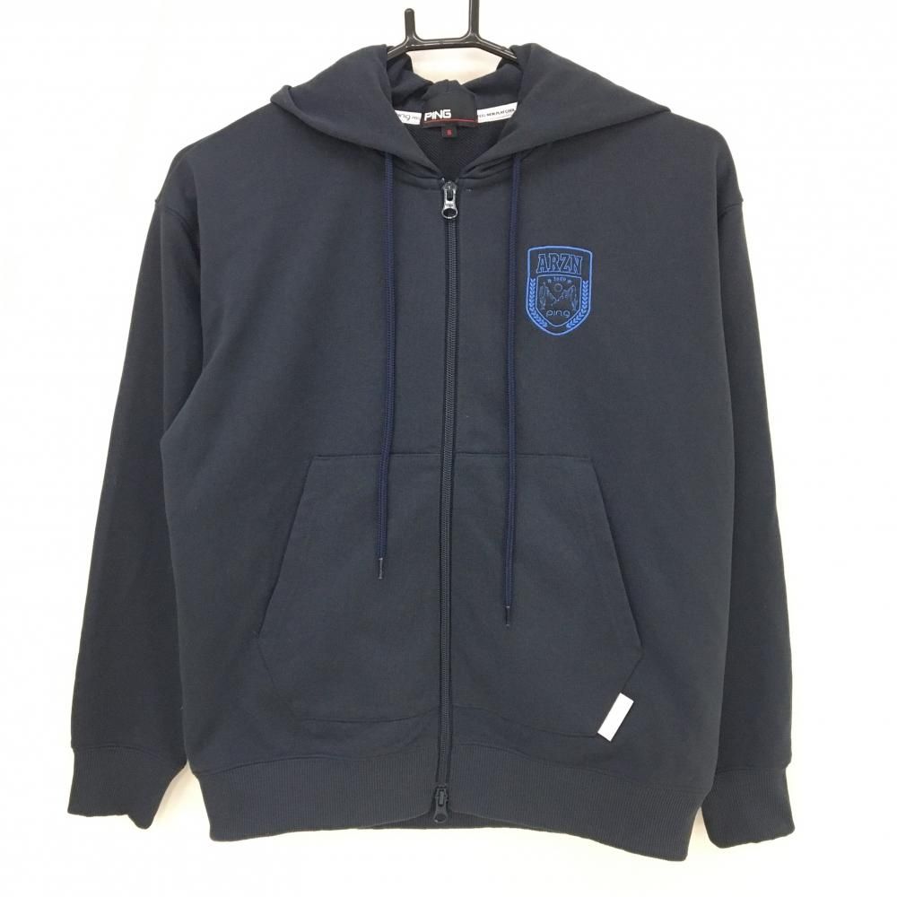 超美品】ピン ジップパーカー ダークネイビー×ブルー バックプリント