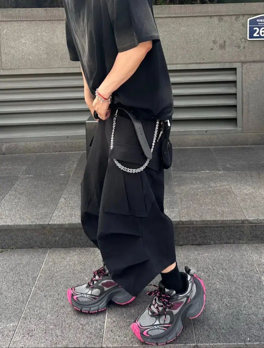 1 Nonnod サイド カーゴ ショーツ ブラック ヴィンテージX