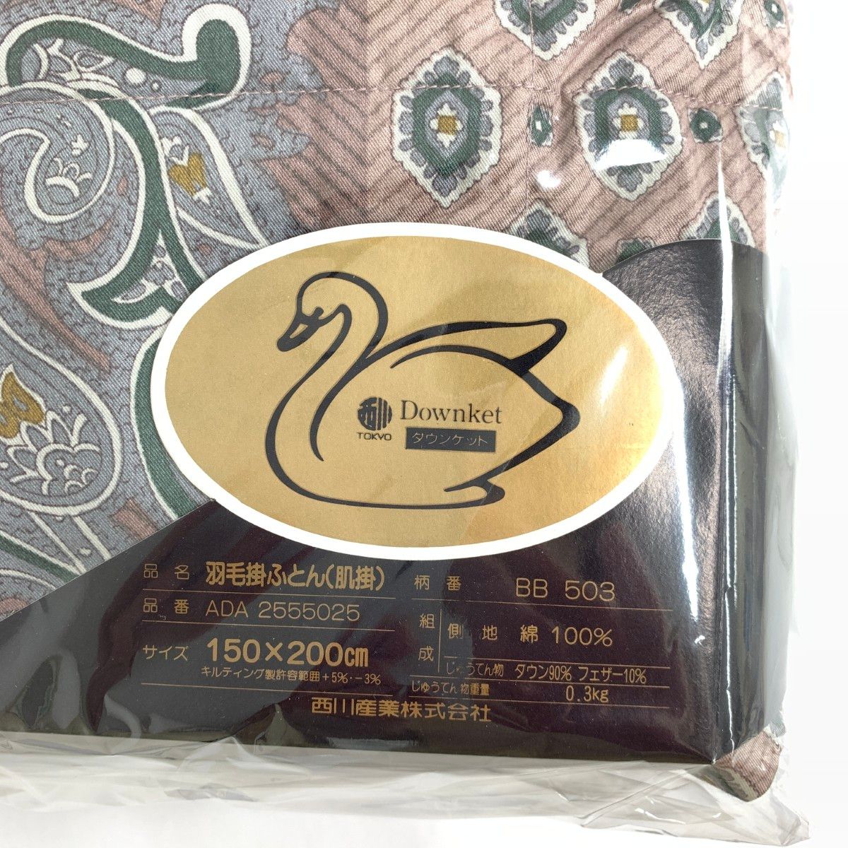 未使用　Burberrys 羽毛 掛けふとん　ペイズリー　150×200　肌掛け Burberry's バーバリーズ 羽毛掛ふとん 150×200 綿100％ダウン90