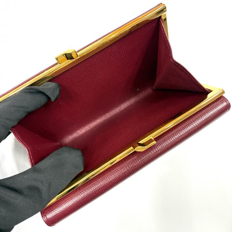 CARTIER マストドゥカルティエ 三つ折り財布 がま口 ボルドー ゴールド