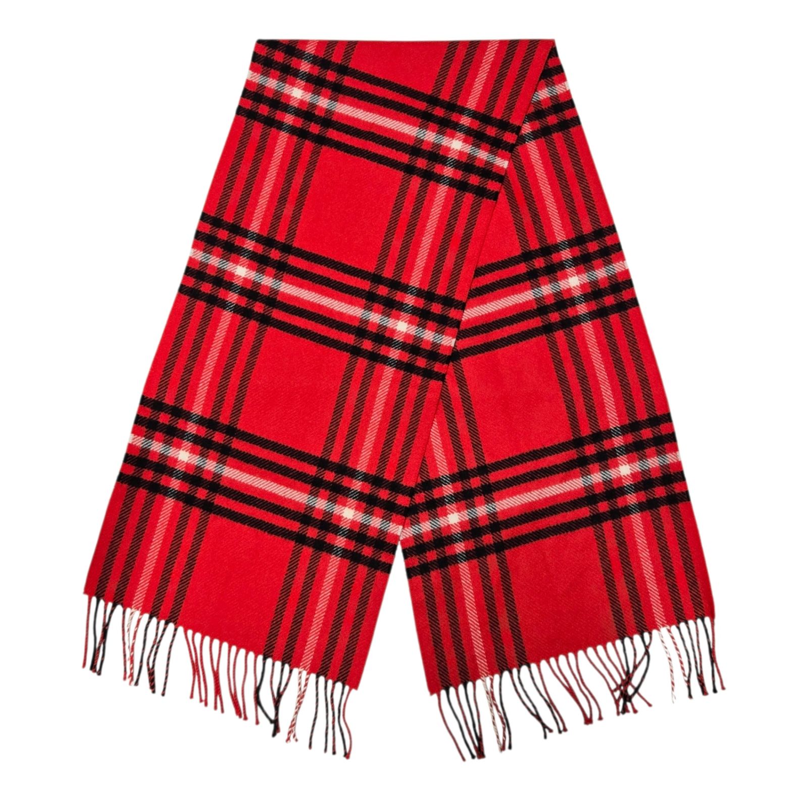 エルメス　黒と赤のチェック柄マフラー ◇Hermès エルメス マフラー カシミア タグ付き チェック レッド