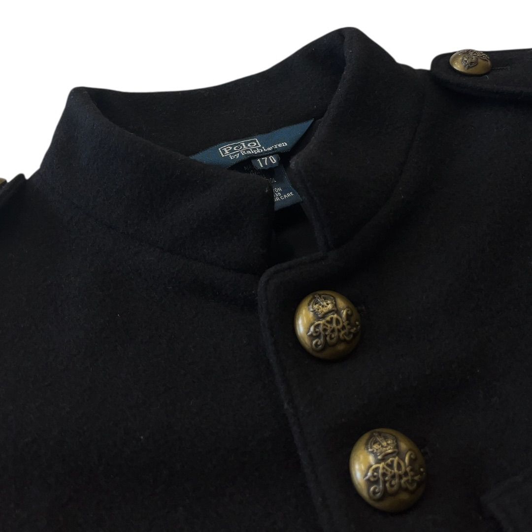  キッズ Polo by Ralph Lauren ポロバイラルフローレン ナポレオンコート ウール エポーレット 無地 9 B 170 黒 ブラック M 117 ウールコート コート