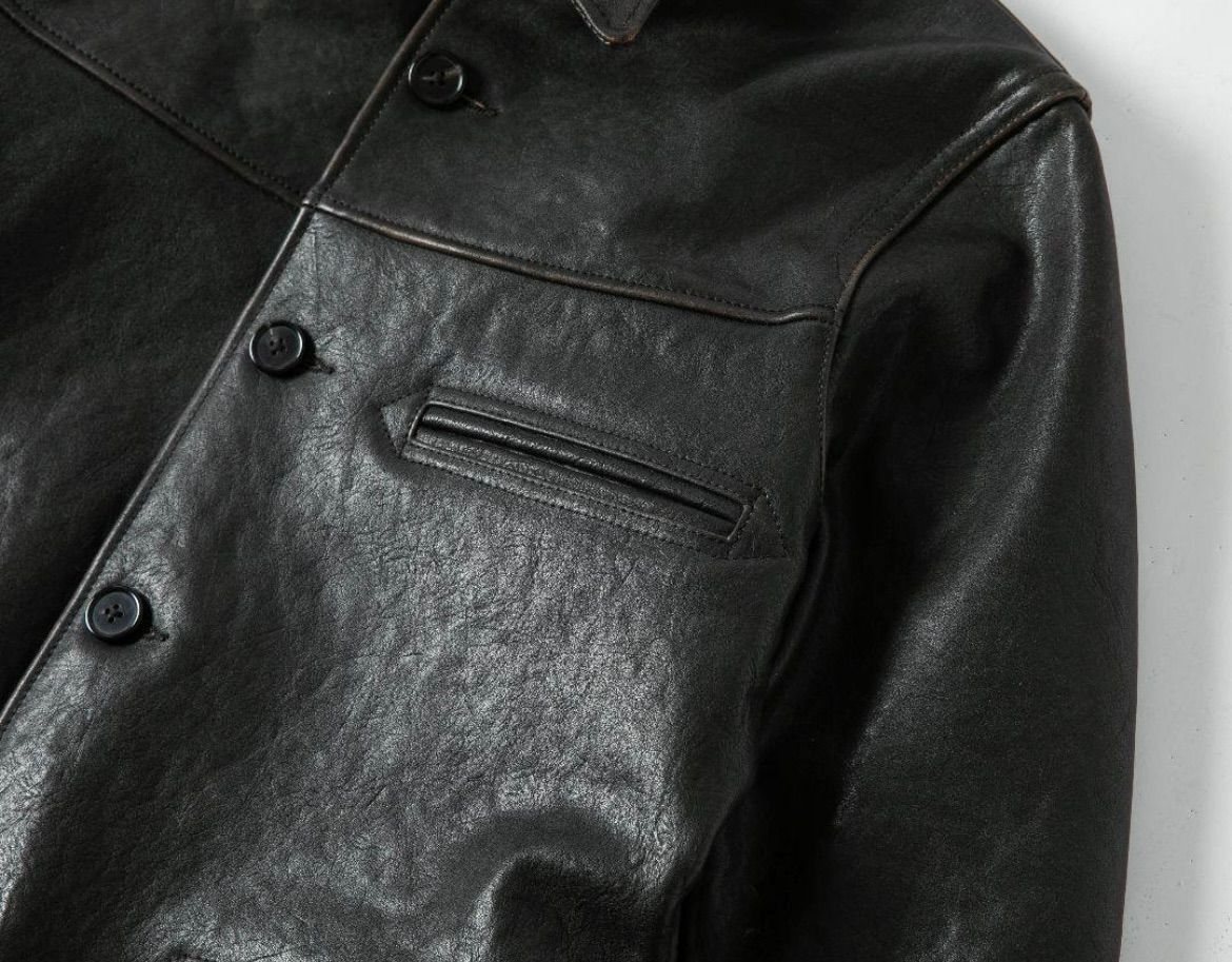 高級！別注品！茶芯ホースハイド レザーカーコート 馬革 レザー