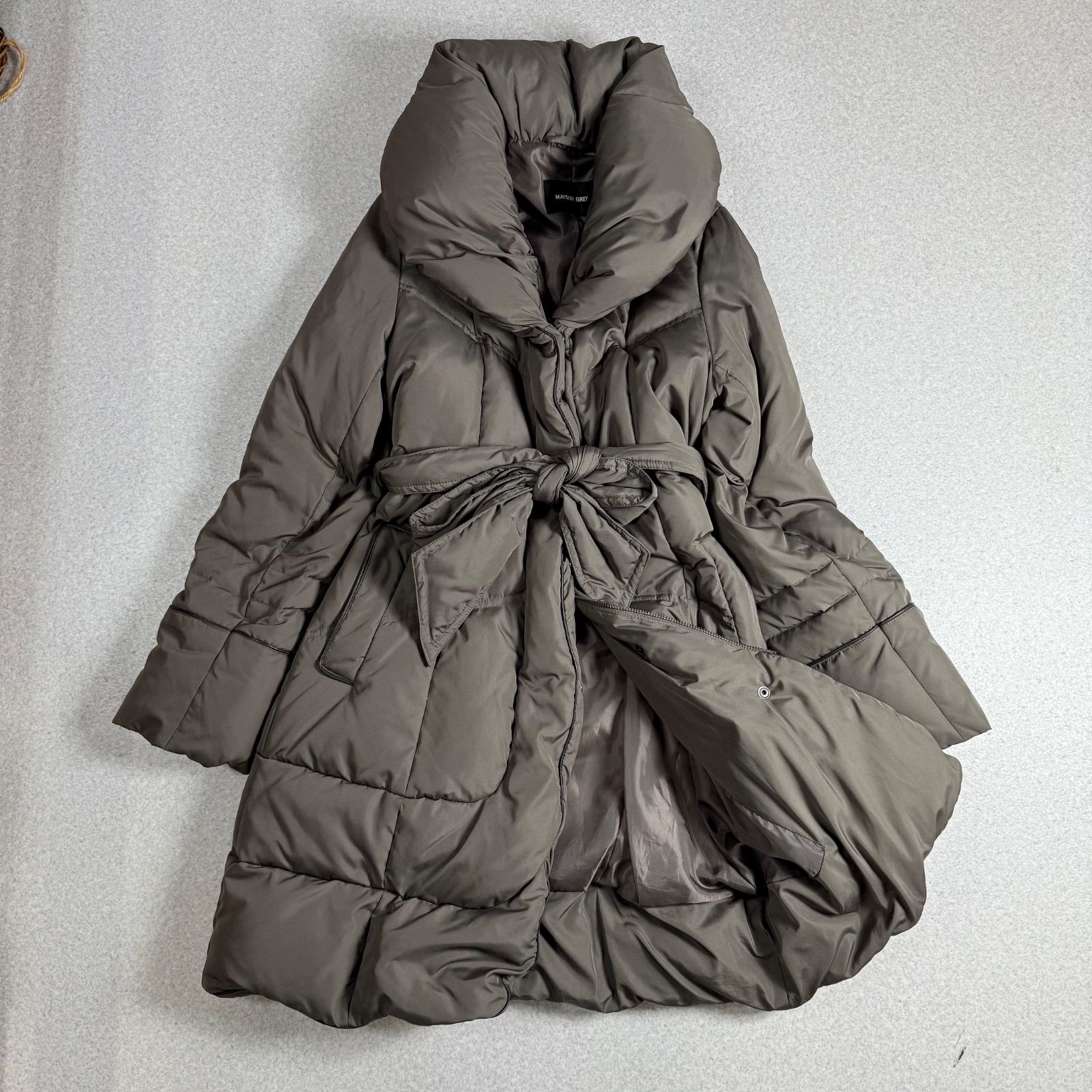 美品 MAYSON GREY メイソングレイ ショールカラー ボリューム襟 ダウン 
