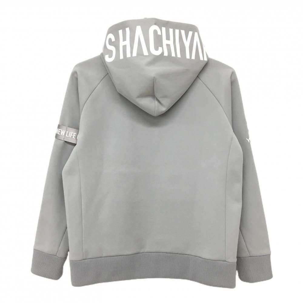 ハチヤーズ ジップパーカー グレー×白 フードロゴ ブルゾン レディース