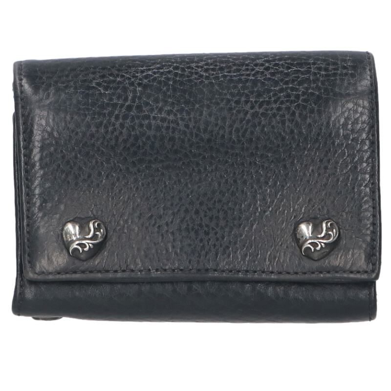 クロムハーツ 3FOLD/3フォールド ハートボタンレザーウォレット財布