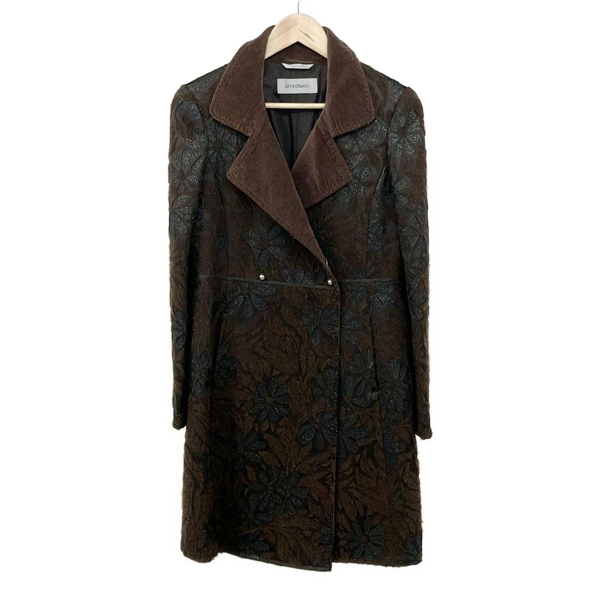 スポーツマックス コート サイズ40 M レディース ダークブラウン ダークグレー 長袖 ラメ 花柄 秋 冬