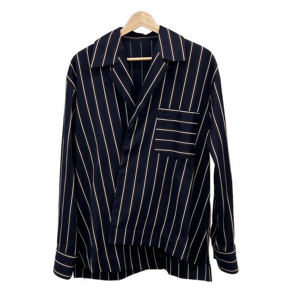 ウーヨンミ ジャケット サイズ44 L メンズ ダークネイビー 白 マルチ 長袖 ストライプ 春 秋