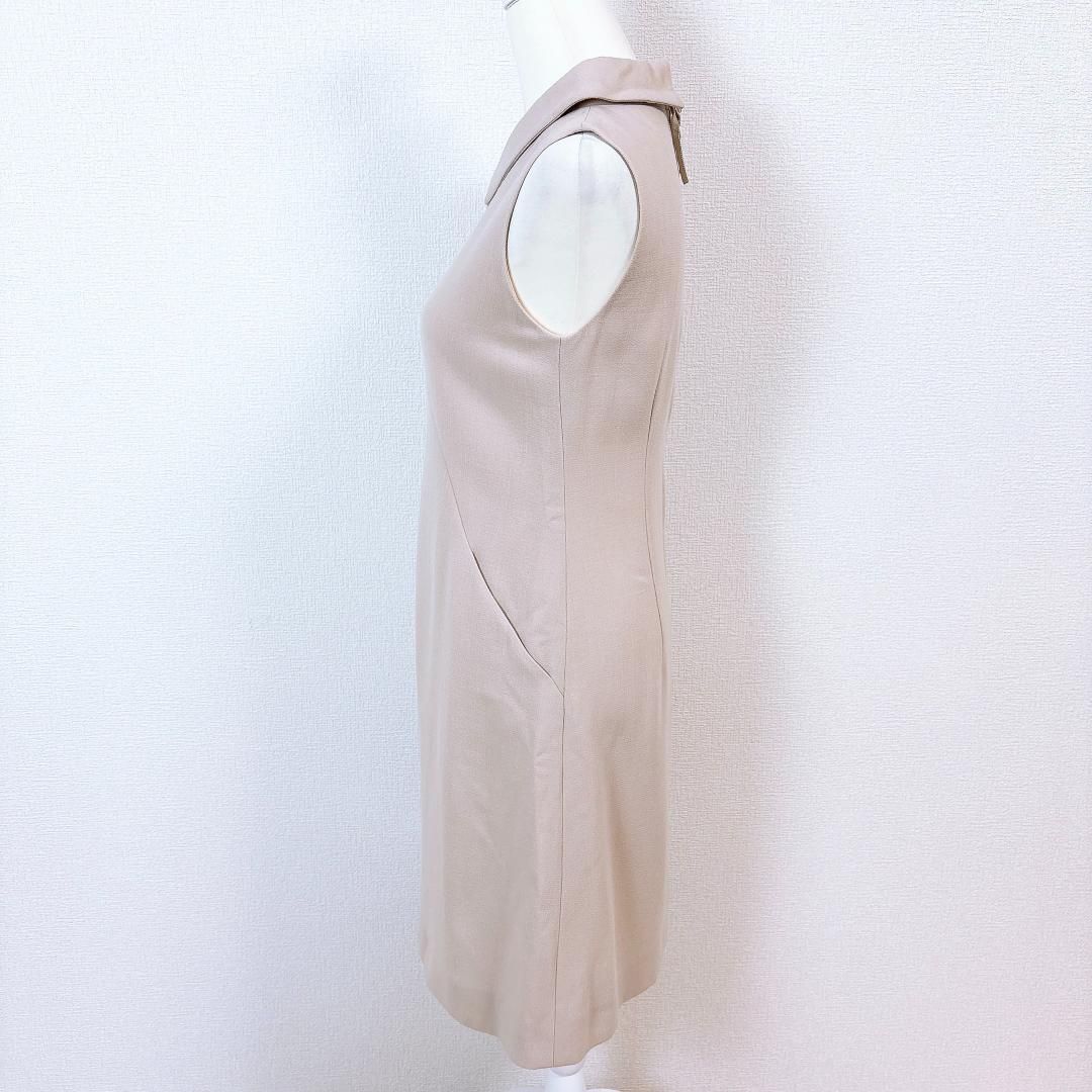 美品】FOXEY ノースリーブフレアワンピース 38 ベージュ 背面ジップ