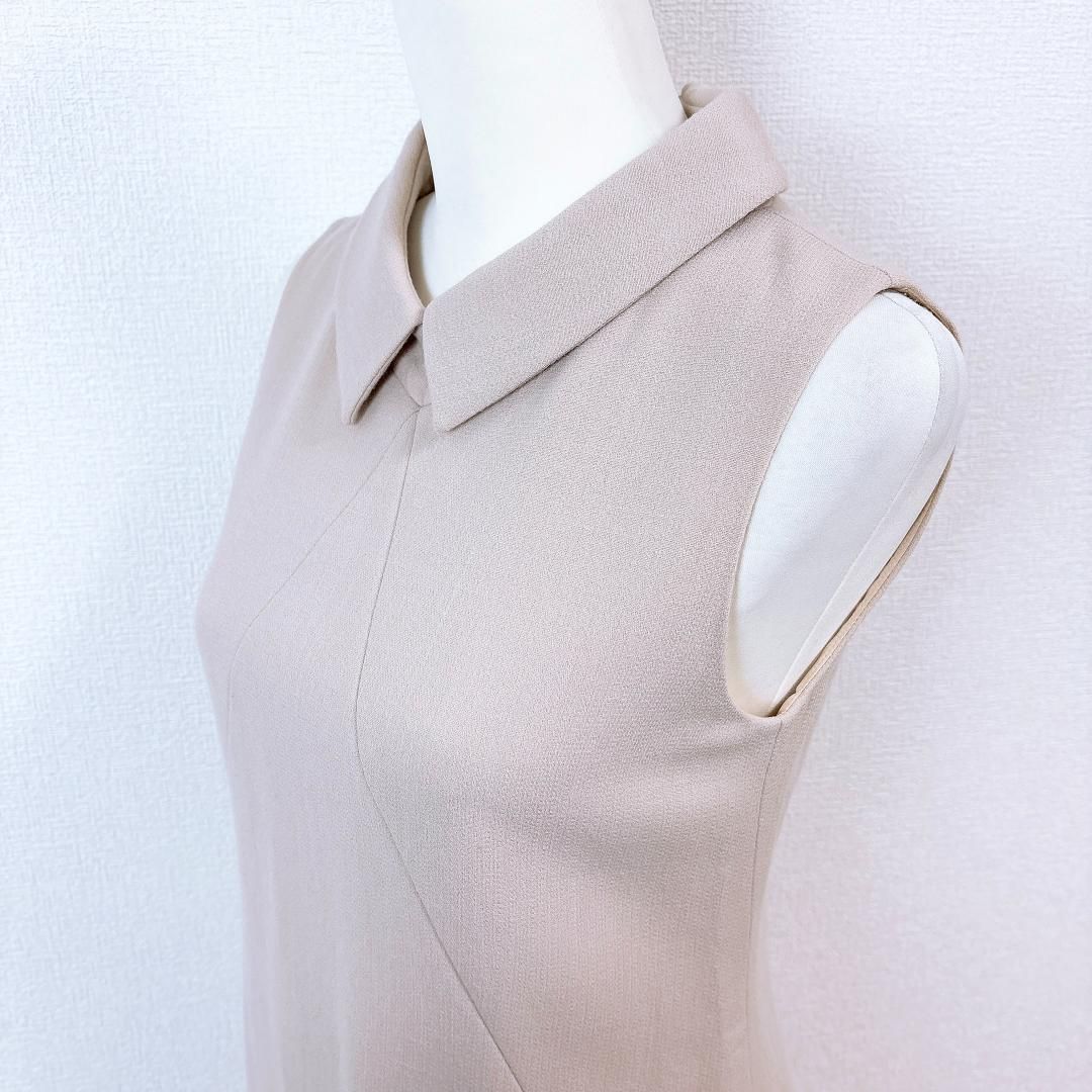 美品】FOXEY ノースリーブフレアワンピース 38 ベージュ 背面ジップ