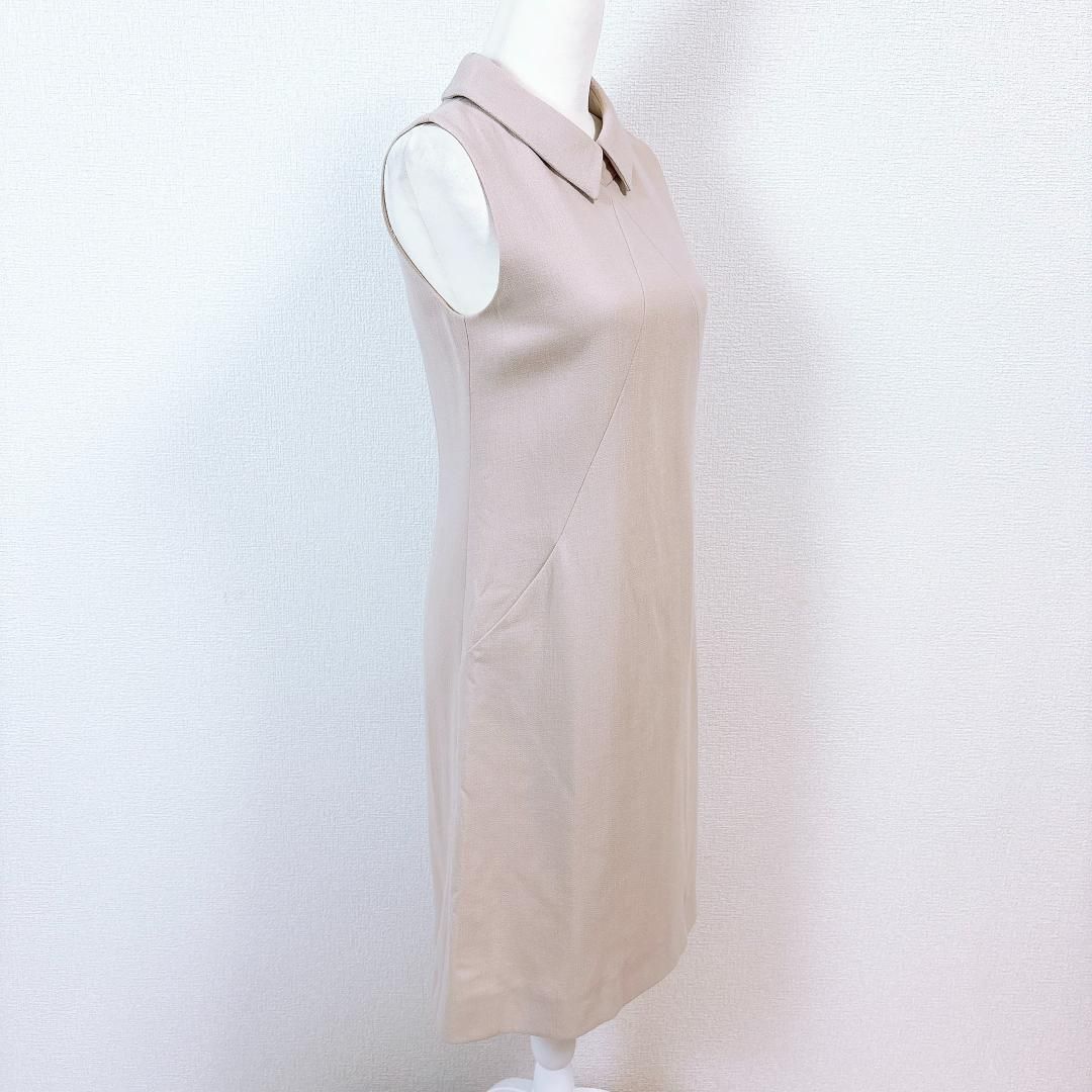 美品】FOXEY ノースリーブフレアワンピース 38 ベージュ 背面ジップ