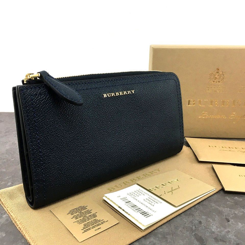 送料込み！ 極美品 BURBERRY 長財布 レザー ネイビー 箱付き 612