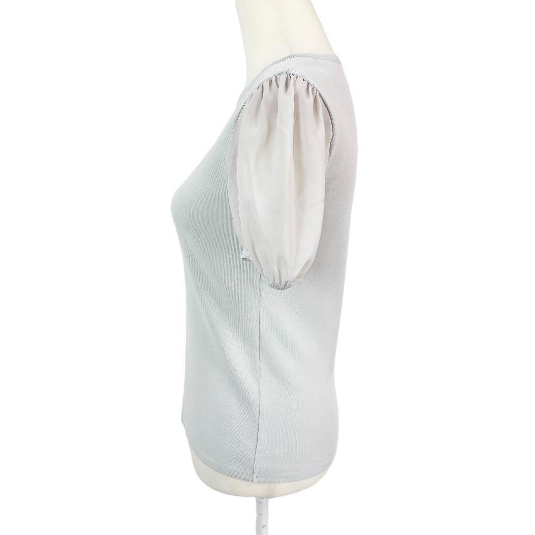 【美品】FOXEY 半袖ニットカットソー 袖シアー 肩パット 38 ライトグレー 美品】FOXEY 半袖ニットカットソー 袖シアー 肩パット 38 ライトグレー