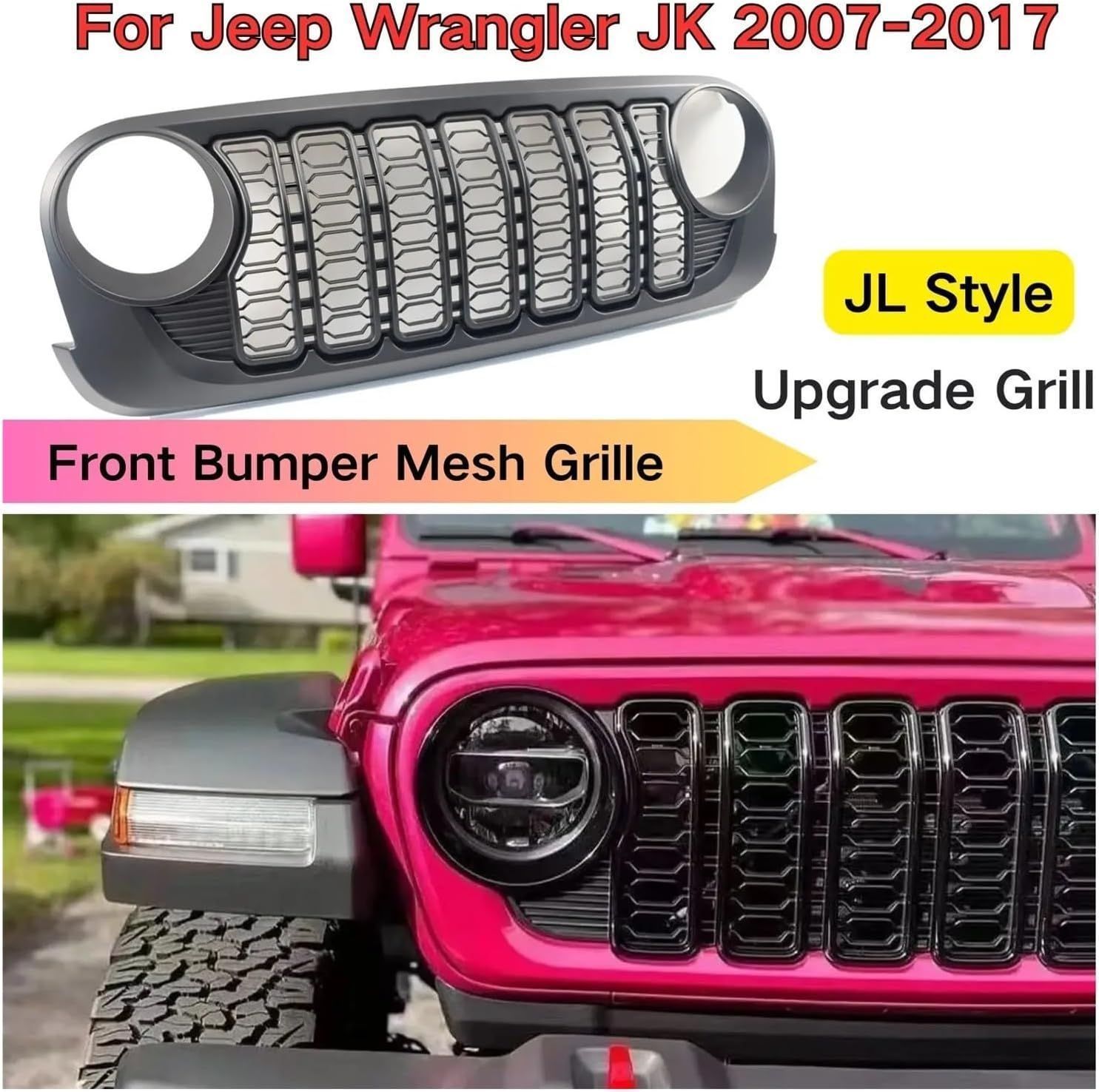 フロントバンパー メッシュグリル JLスタイル JK 2007-2017対応 マット 