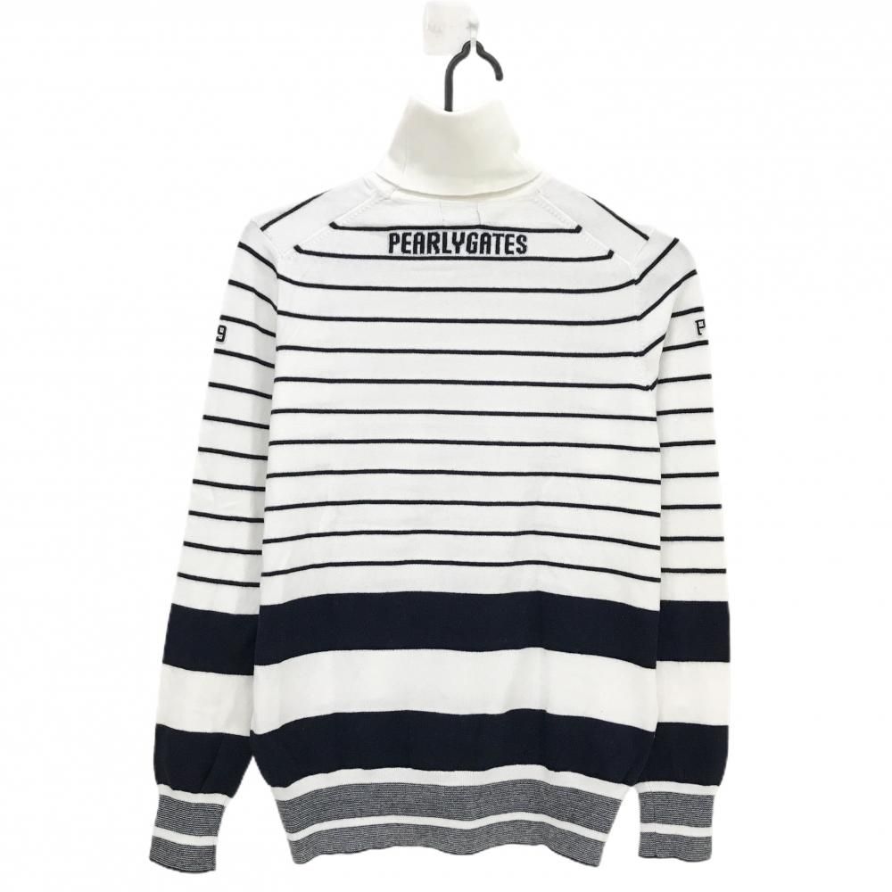 パーリーゲイツ タートルネックセーター 白×ダークネイビー ボーダー